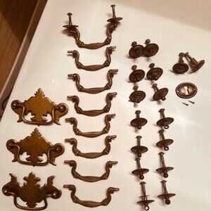 Genuine Antique Brass Cabinet Drawer Pulls with Screws
